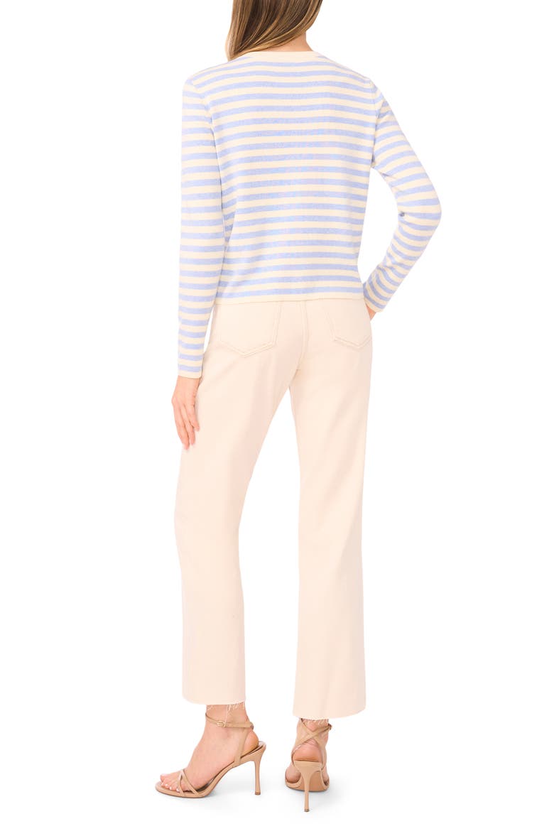 Stripe Crewneck Cardigan, Alternate, color, BERRY BLUE HEATHER