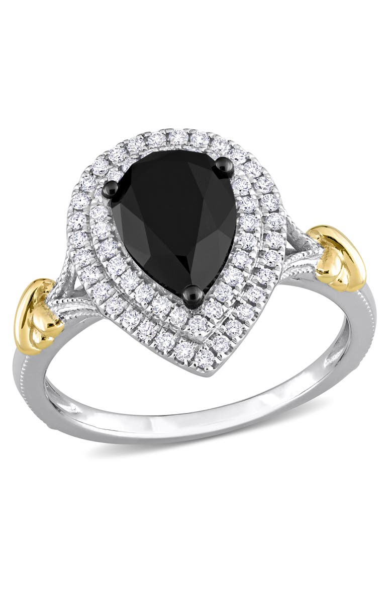 Black & White Diamond Pear Halo Ring 14k, Main, color, Black Diamond