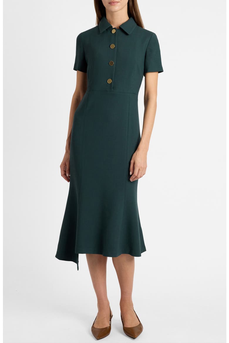 Sahara Short Sleeve Asymmetric Midi Twill Dress, Alternate, color, Evergreen