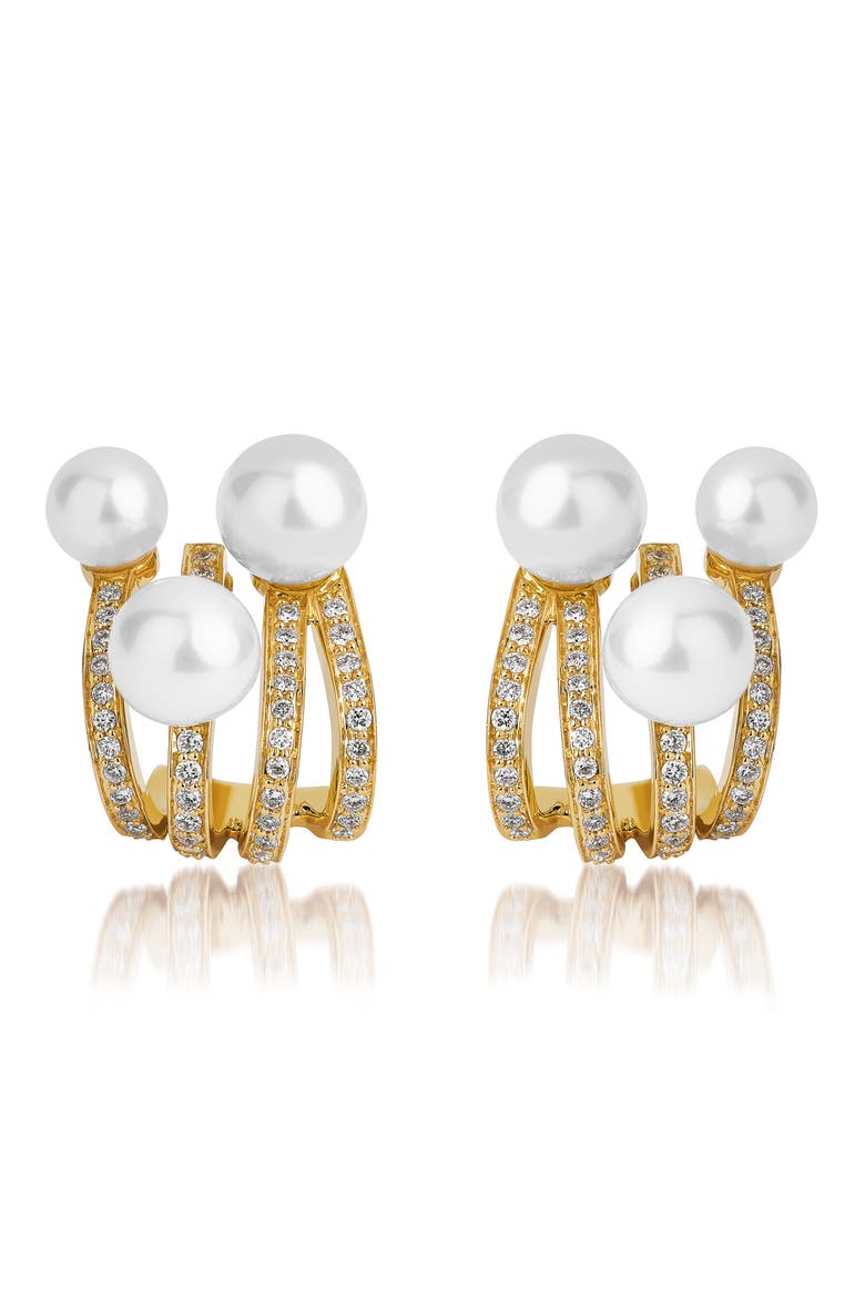 Spectrum Pearl Huggie Earrings, Main, color, YELLOW GOLD
