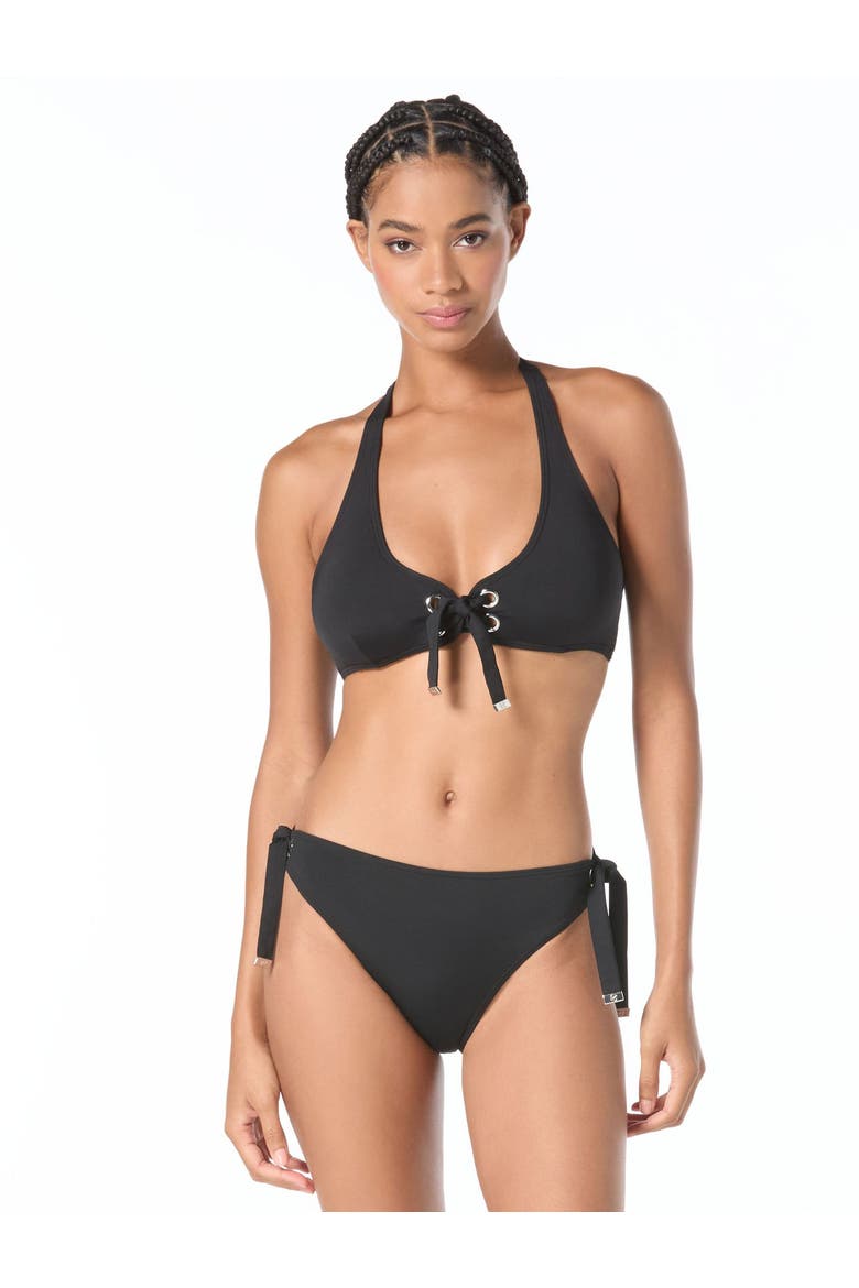 Grommet Solids Halter Bra Swim Top, Main, color, Black
