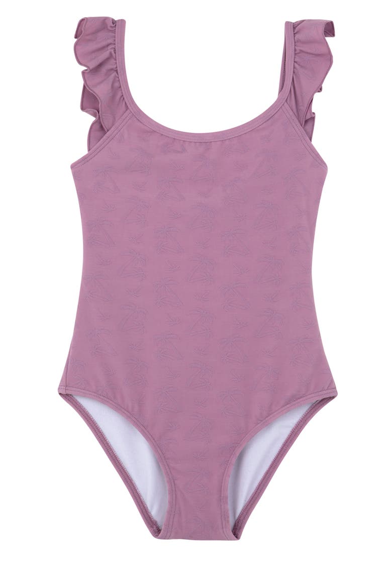Palm Party Textured Square Neck Ruffle One Piece, Main, color, Pink