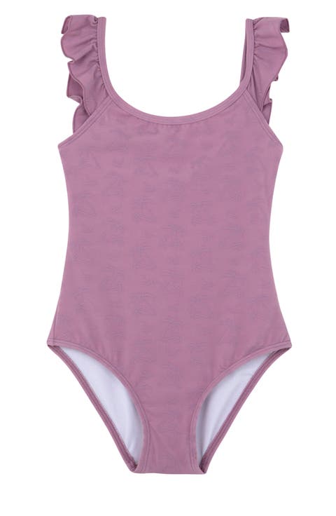 Palm Party Textured Square Neck Ruffle One Piece