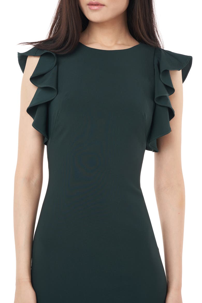 Ruffle Framed Crepe Cocktail Dress, Alternate, color, HUNTER
