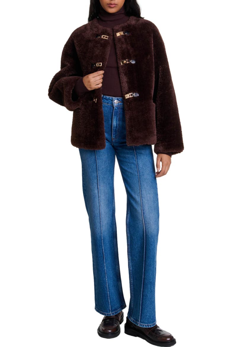 Short faux fur coat, Alternate, color, Brown