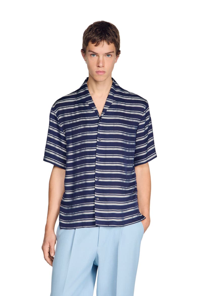 Striped boat neck shirt, Alternate, color, Navy blue