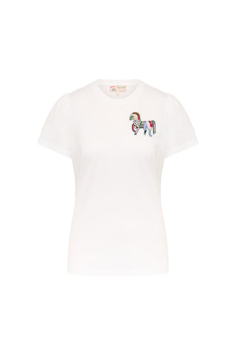 Cotton T-Shirt With Embroidery zebra motif