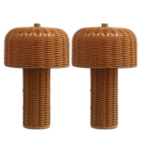 10" Indoor/Outdoor Wicker Rechargeable/Cordless Dimmable LED Table Lamp (Set 2)