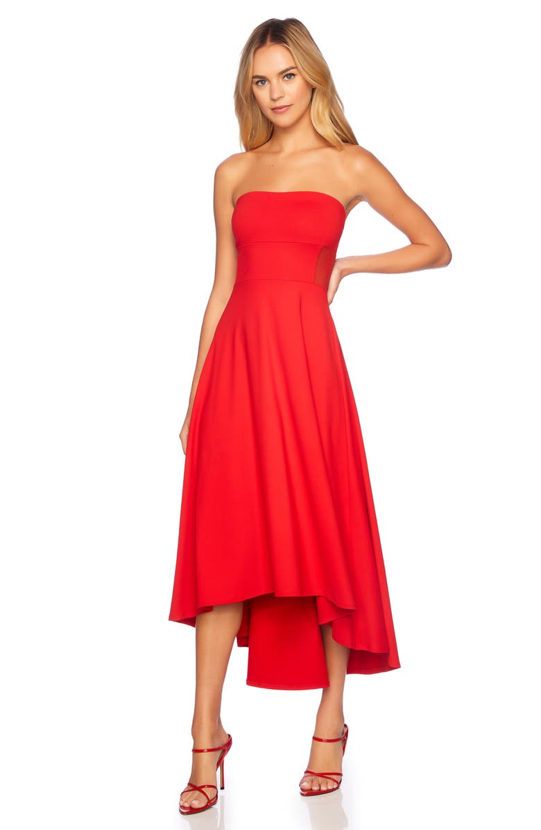 Susana Monaco Carrover Strapless High-Low Cocktail Dress, Alternate, color, Perfect Red