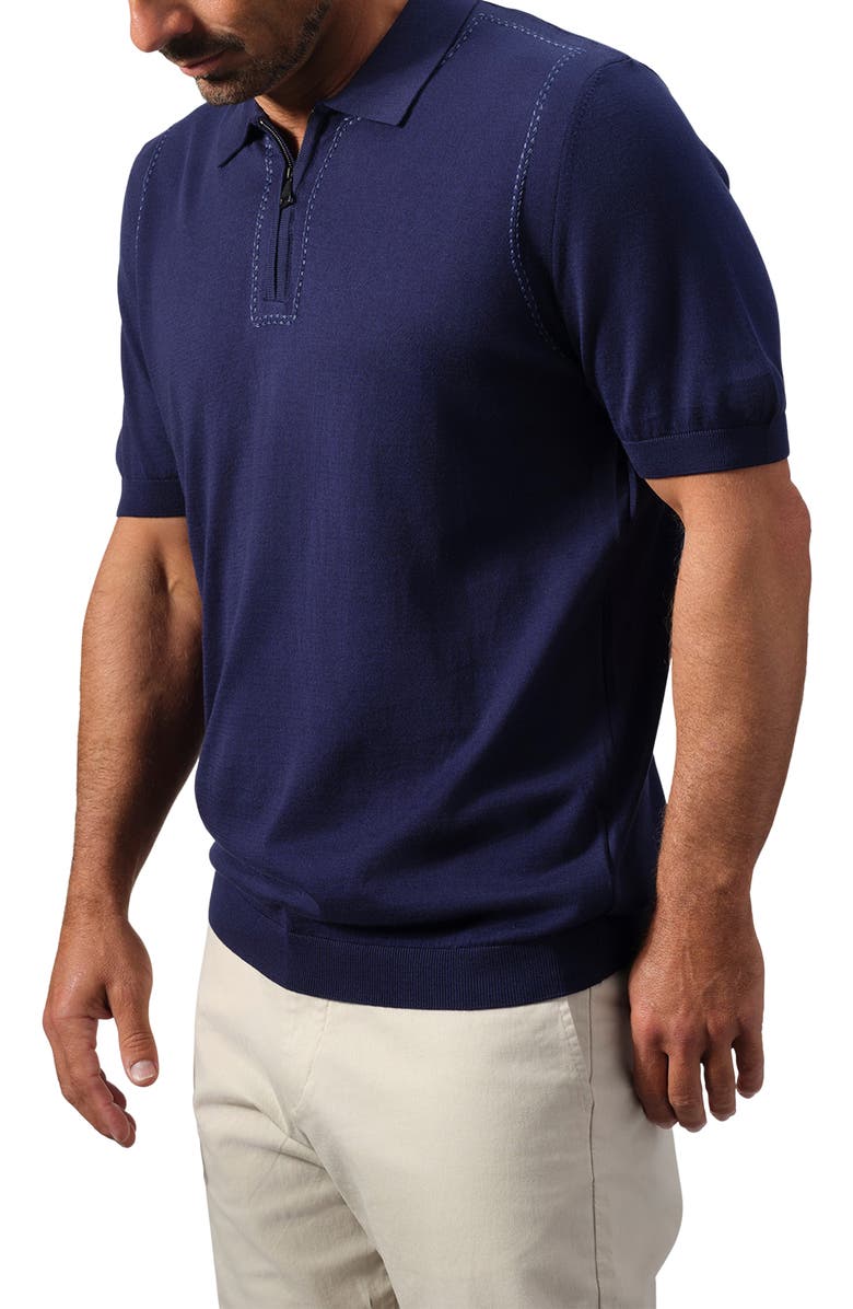 STUDIO GARNET LOS ANGELES Stitched Cotton Polo Sweater, Alternate, color, Navy