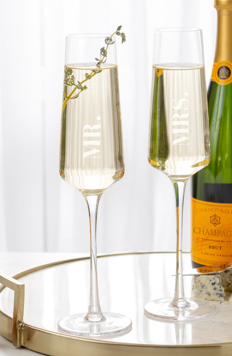 Cathy's Concepts Mr. & Mrs. Set of 2 Champagne Flutes, Alternate, color,