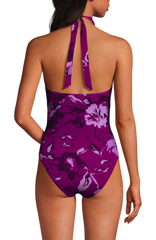Lands' End Criss Cross Halter Tankini Swimsuit Top In Crimson Rose Abstract Floral