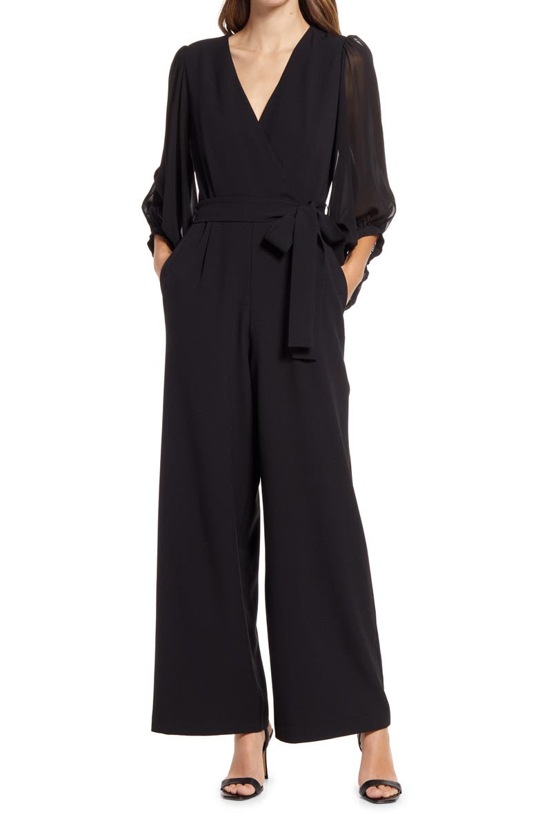 Donna Ricco Long Sleeve Wrap Jumpsuit, Main, color,