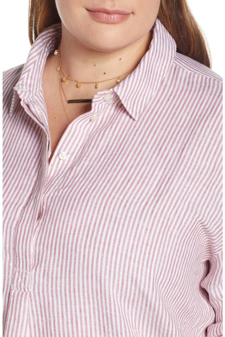 Stripe Button Front Linen Tunic, Alternate, color, PINK CANYON - WHITE STRIPE