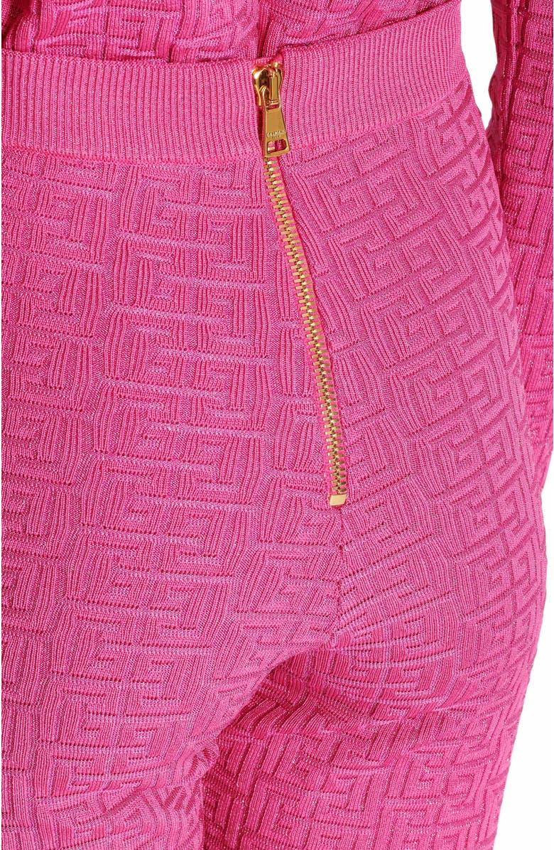 Balmain Knit Leggings With Monogram, Alternate, color, Pink