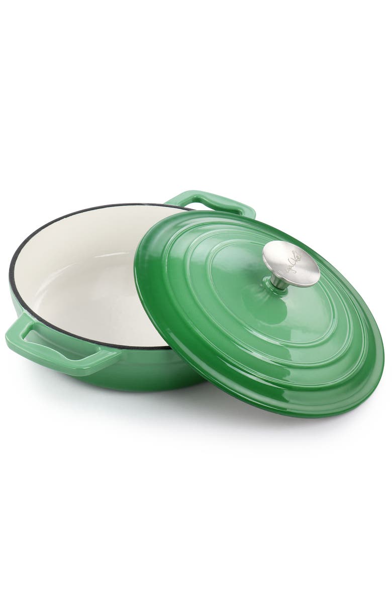 Megachef 2 Quart Round Enameled Cast Iron Braiser Pan, Main, color, Green