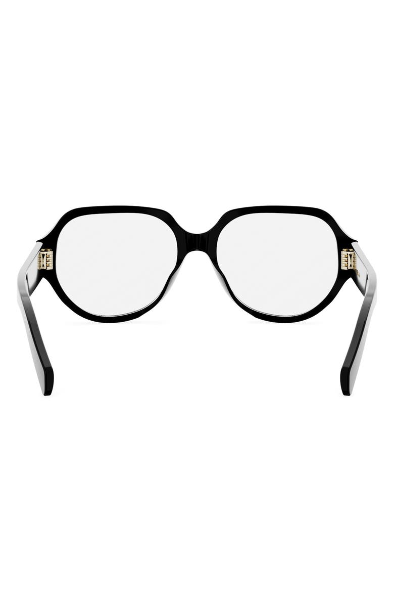 CELINE Triomphe 56mm Geometric Eyeglasses, Alternate, color, Shiny Black