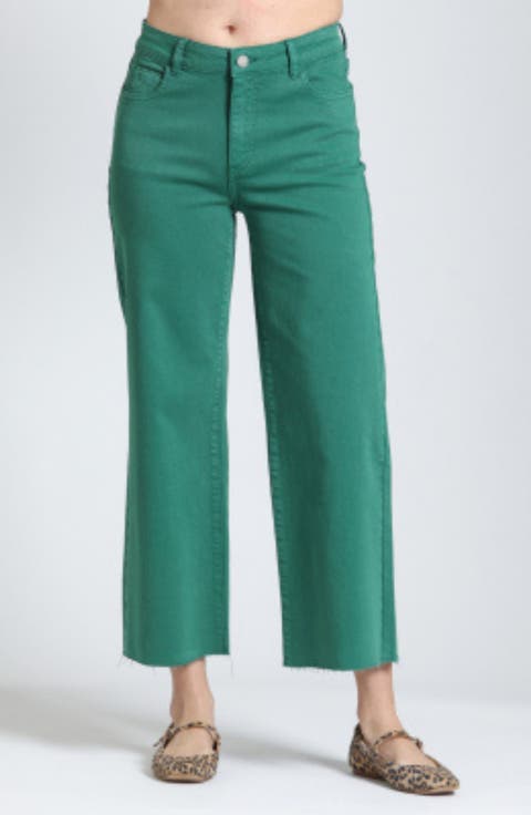Crop Raw Hem Wide Leg Jeans