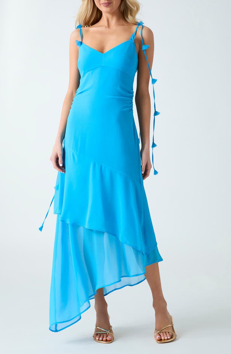 GUESS Stefani Layered Ruffle Sleeveless Maxi Dress, Main, color, Hydra Blue
