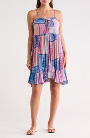 Lovestitch Patchwork Print Babydoll Minidress