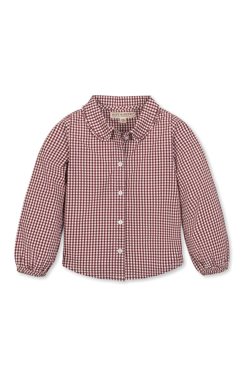 Hope & Henry Kids' Organic Button Down Peter Pan Collar Top, Main, color, Dark Red Check