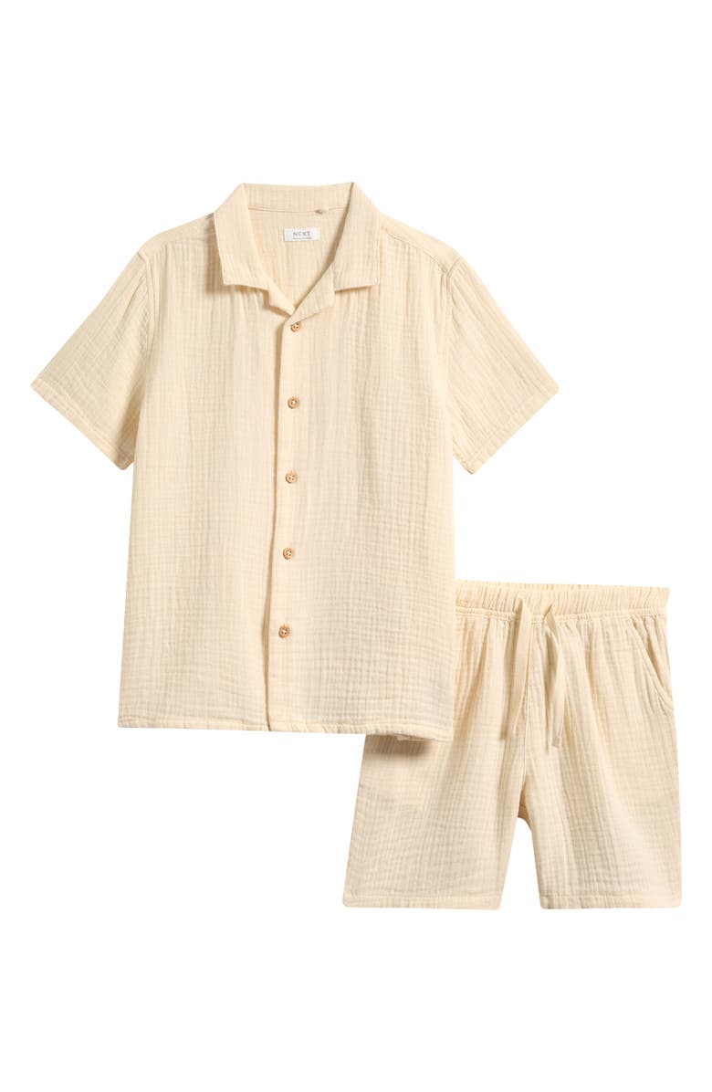 NEXT Kids' Double Cloth Cotton Button-Up Shirt & Shorts Set, Main, color, Neutral