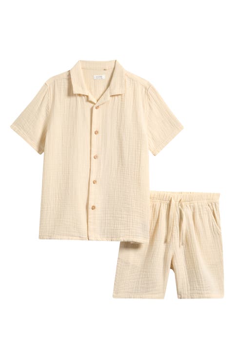 Kids' Double Cloth Cotton Button-Up Shirt & Shorts Set (Toddler & Little Kid)