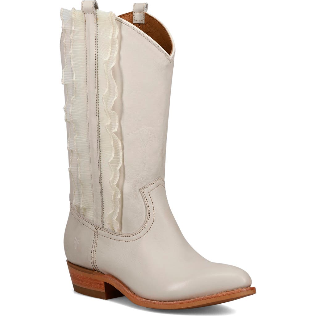 Frye Billy Leather Ruffle Western Boots In Ivory