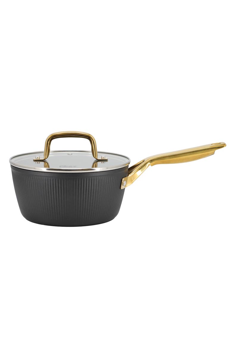 Abbottsford 2.5 Quart Nonstick Aluminum Saucepan with Glass Lid, Alternate, color, Black