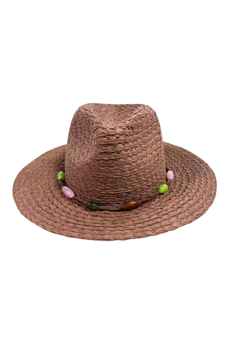 Beaded Trim Panama Hat, Main, color, BROWN
