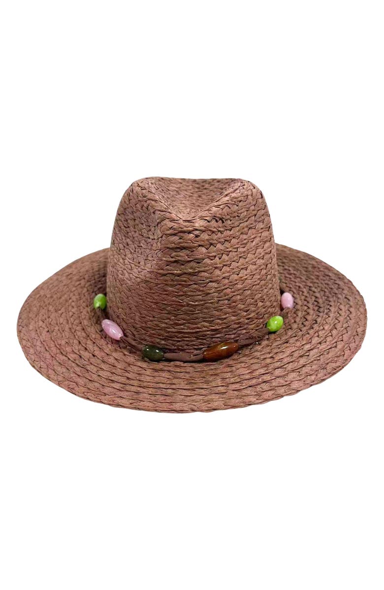 Nicole Miller Beaded Trim Panama Hat, Main, color, Brown