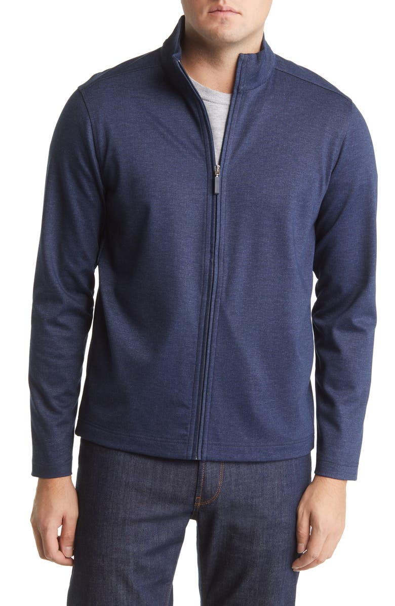 Johnston & Murphy Textured Full Zip Sweatshirt, Alternate, color, Navy