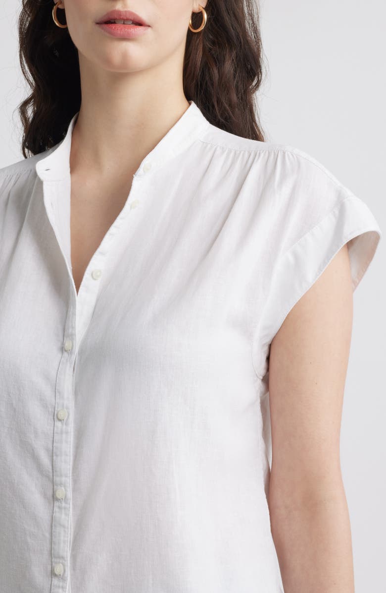 Caslon<sup>®</sup> Easy Cap Sleeve Linen Blend Button-Up Shirt, Alternate, color, White