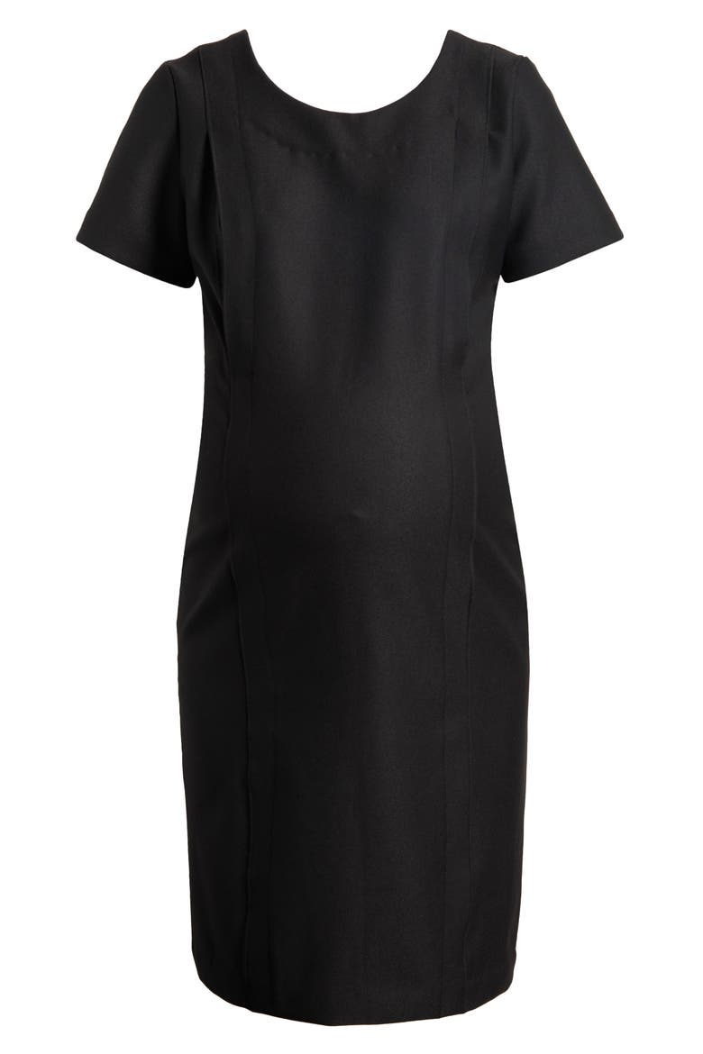 Women's Short Sleeve Knee Length Maternity & Nursing Dress in Italian Stretch Suiting Fabric, Alternate, color, BLACK