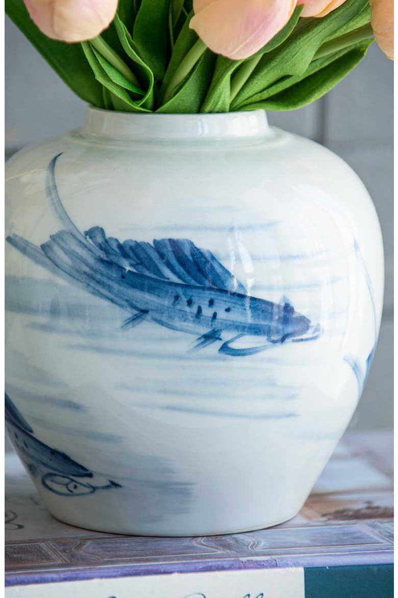 Set of Two Koi Porcelain Lidded Jars, Alternate, color, WHITE