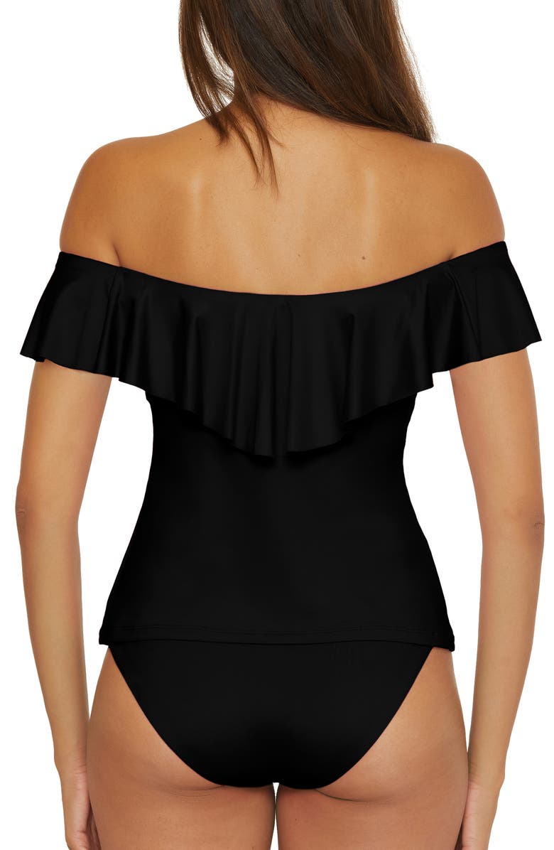Trina Turk Monaco Ruffle Off-the-Shoulder Tankini Top, Alternate, color, Black