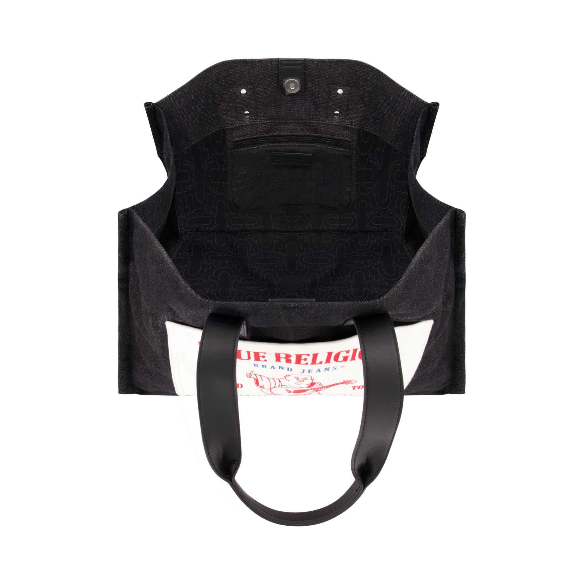 True Religion Large Washed Denim Tote, Alternate, color, Black