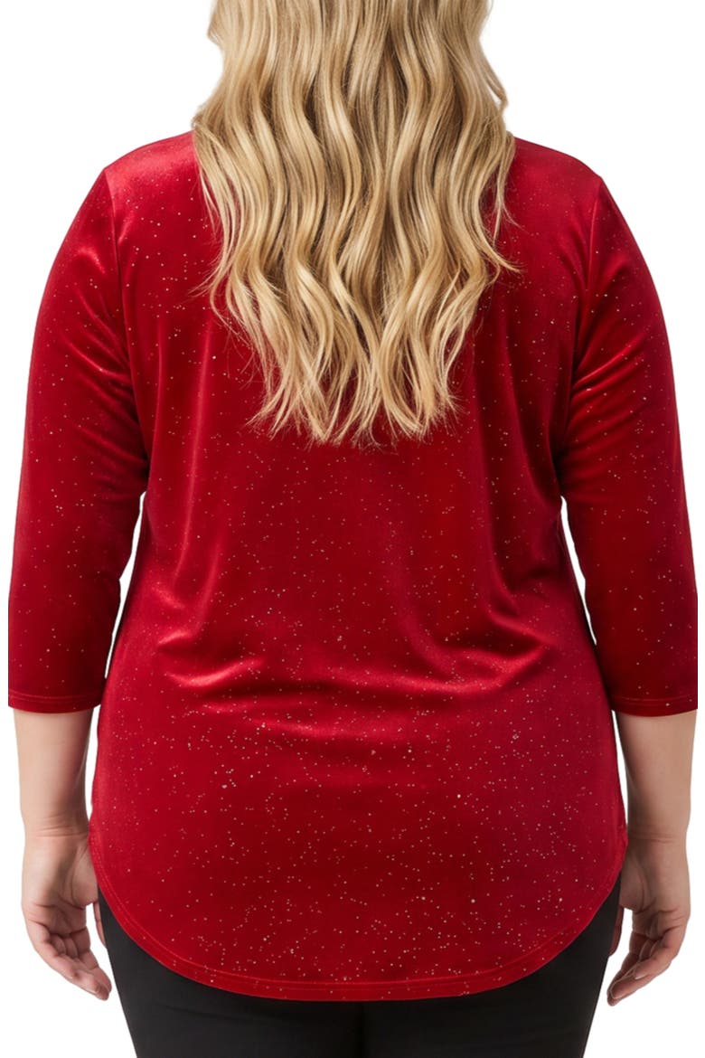 Sparkle Velvet Three-Quarter Sleeve Top, Alternate, color, RED