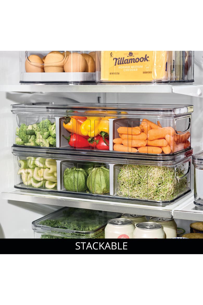 Large Fridge Organizer Bin with Removable Divider and Lid - Set of 3 - Clear/Gray, Alternate, color, Gray