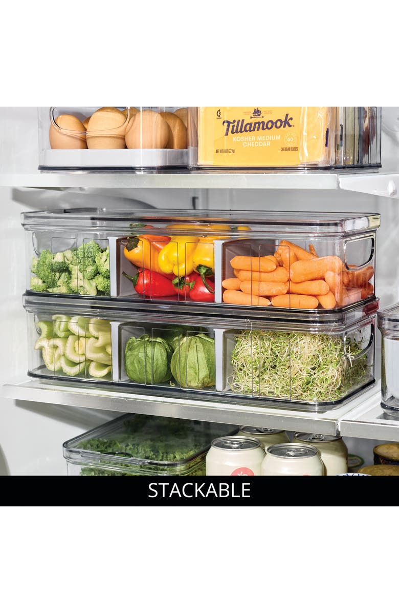 iDesign Large Fridge Organizer Bin with Removable Divider and Lid - Set of 3 - Clear/Gray, Alternate, color, Gray