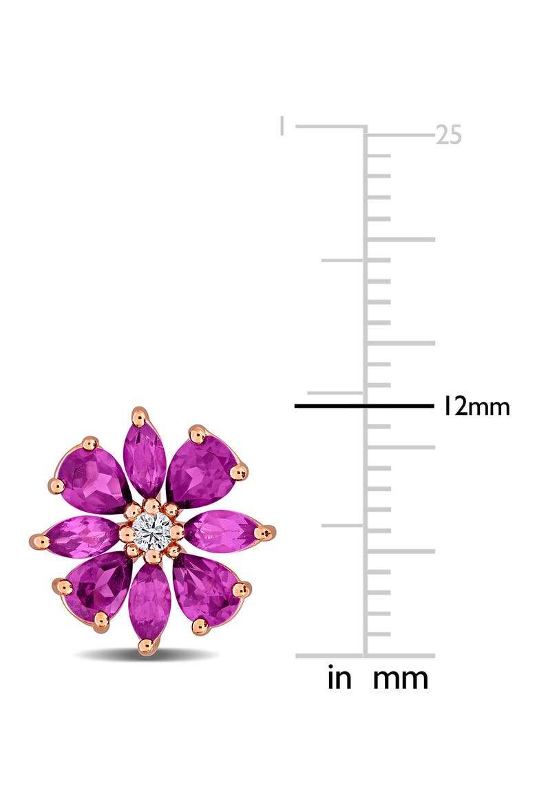 Rhodolite and White Topaz Flower Stud Earrings, Alternate, color, PINK