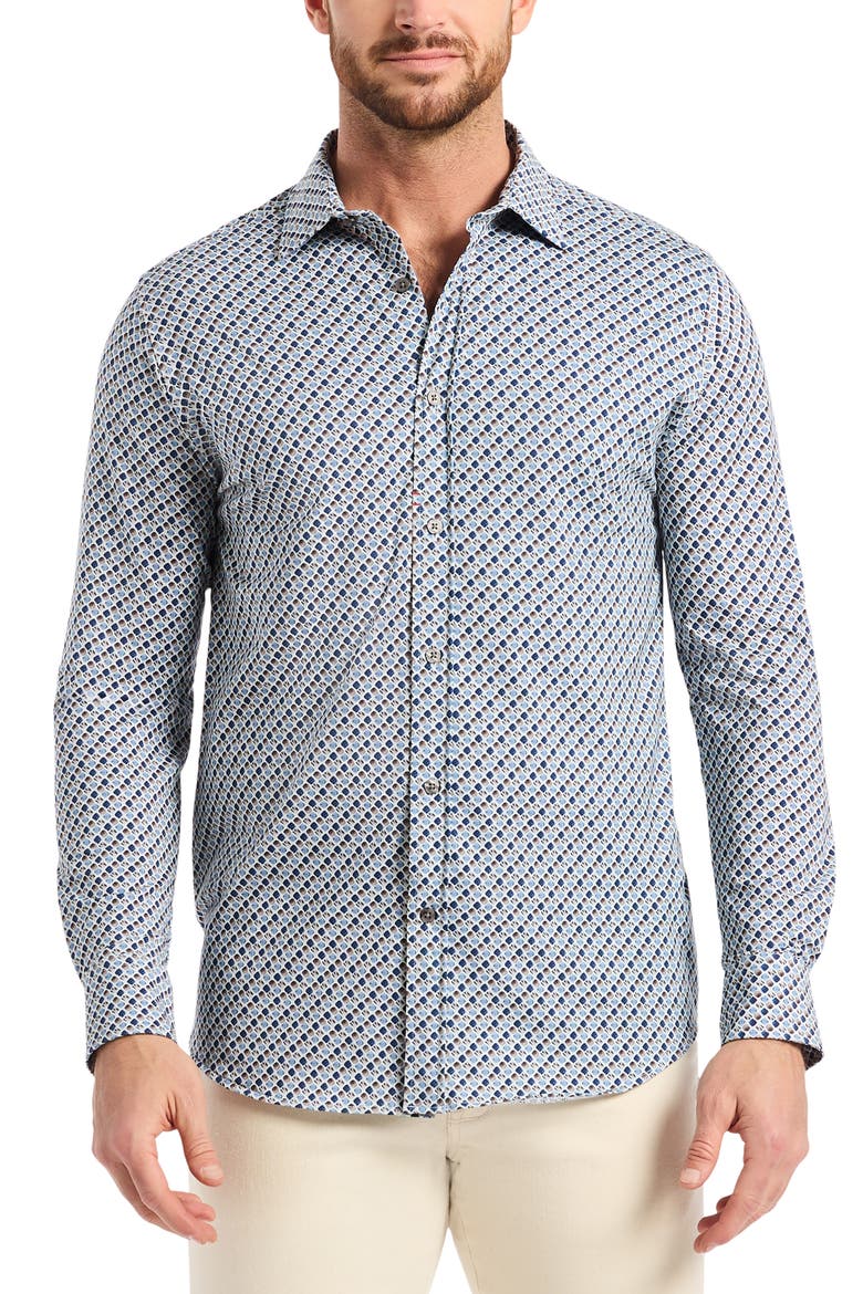 Cooper Geo Stretch Cotton Button-Up Shirt, Main, color, BLUE MULTI