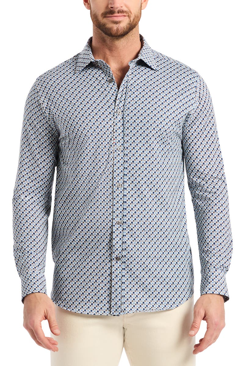 Robert Graham Cooper Geo Stretch Cotton Button-Up Shirt, Main, color, Blue Multi