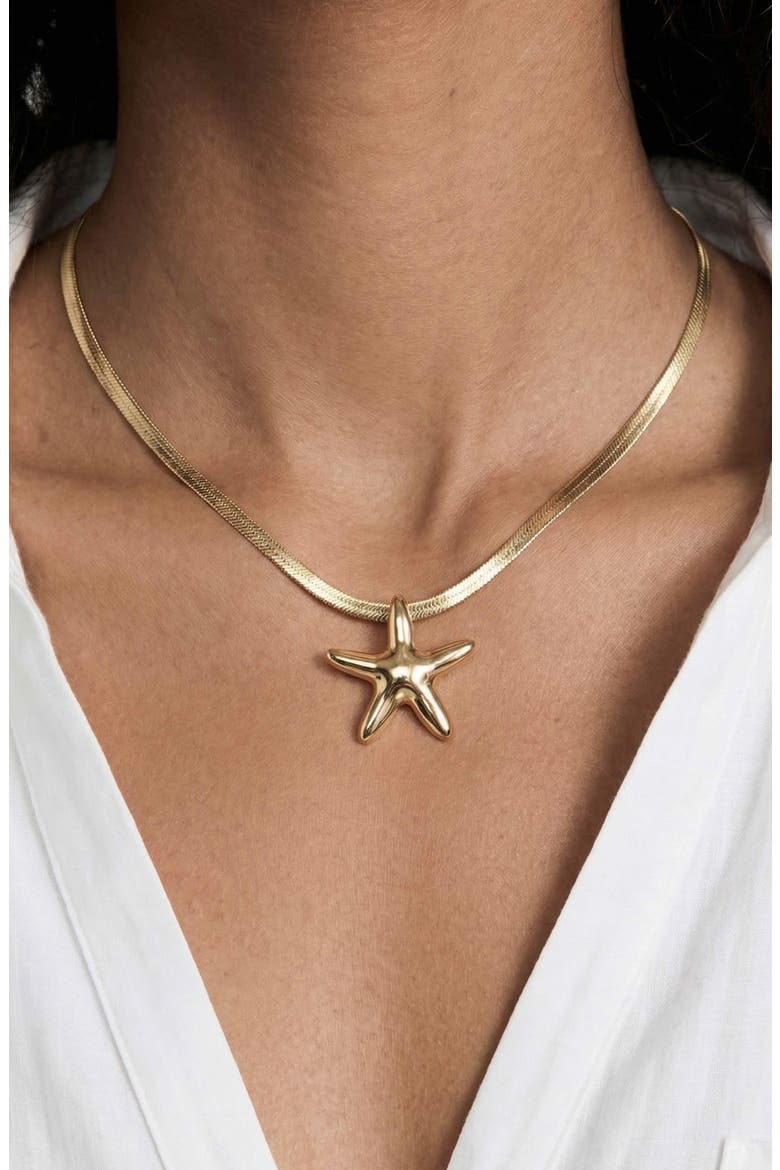 Mermaid Cove Smooth Starfish Pendant Necklace, Alternate, color, GOLD
