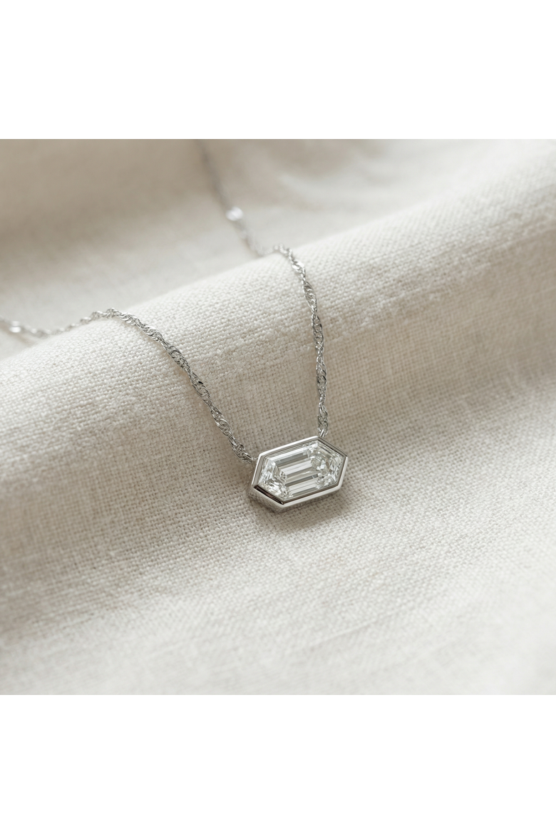 Certified 3/4Ct Long Hexagon Bezel Diamond East West Pendant Necklace Lab Grown, Alternate, color, White Gold