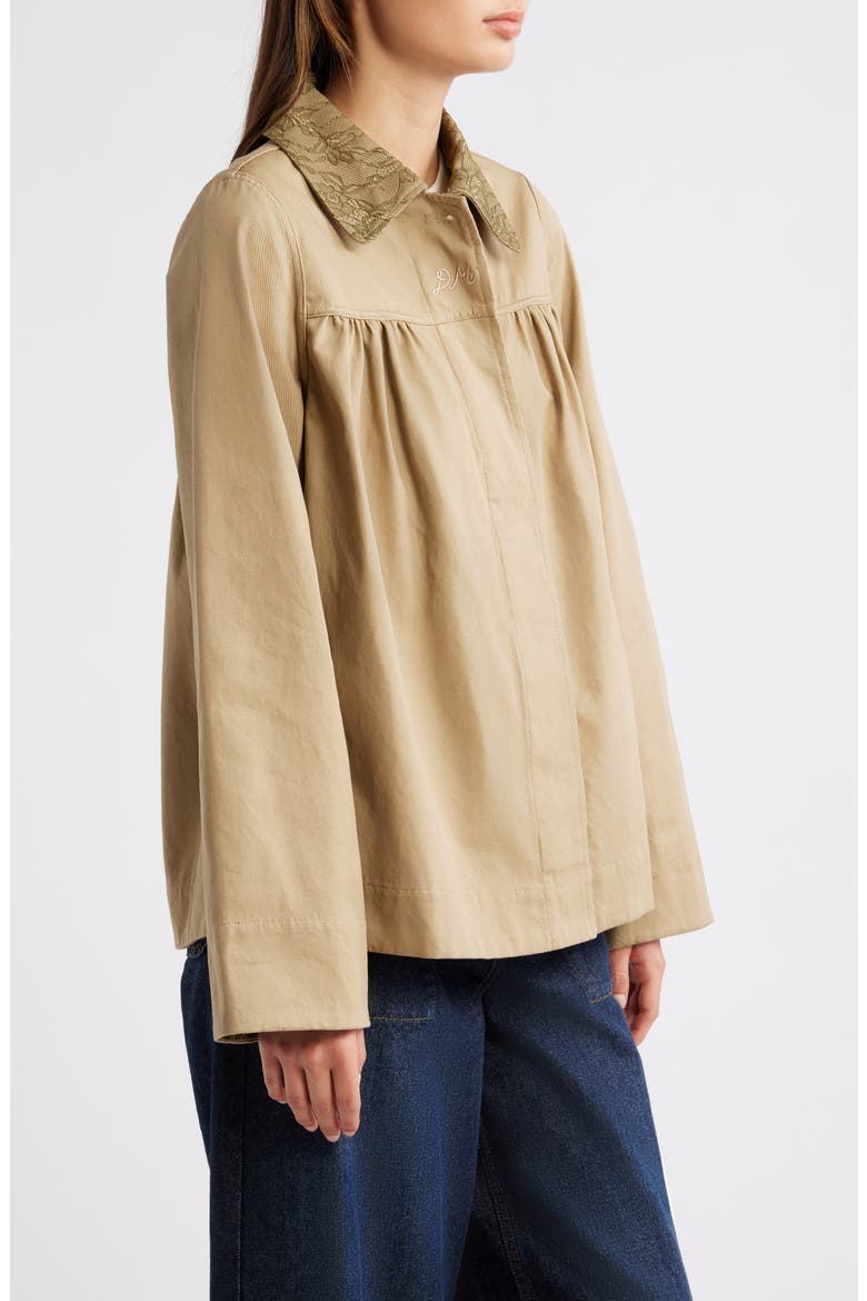 Mercedes Lace Collar Organic Cotton Mini Coat, Alternate, color, STONE
