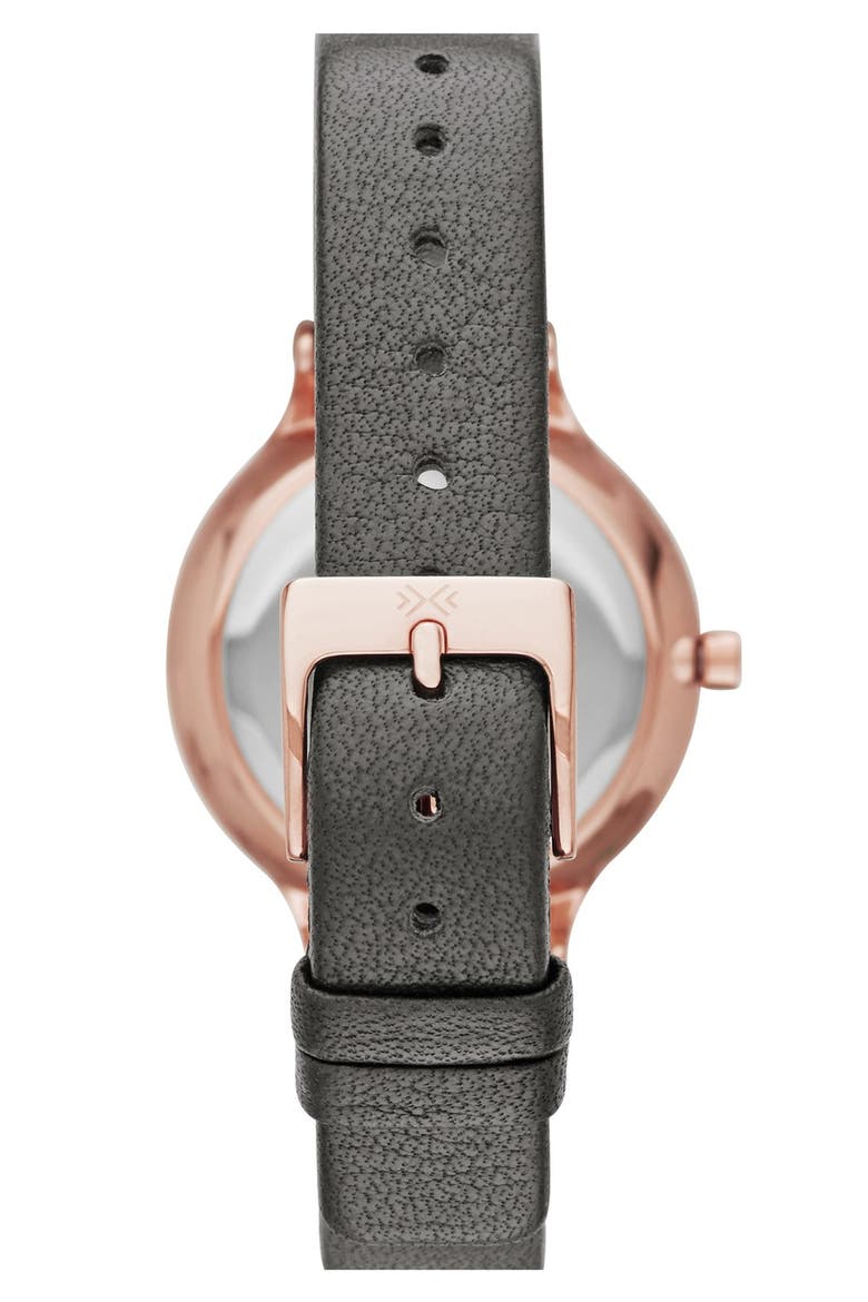 'Anita' Crystal Index Leather Strap Watch, 30mm, Alternate, color, GREY/ ROSE GOLD