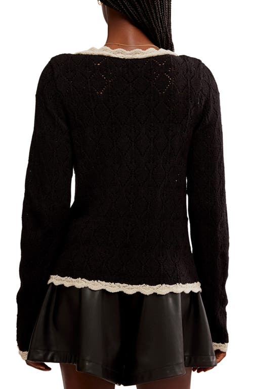 Shop Free People Adelene Pointelle Cardigan In Black Cream Combo