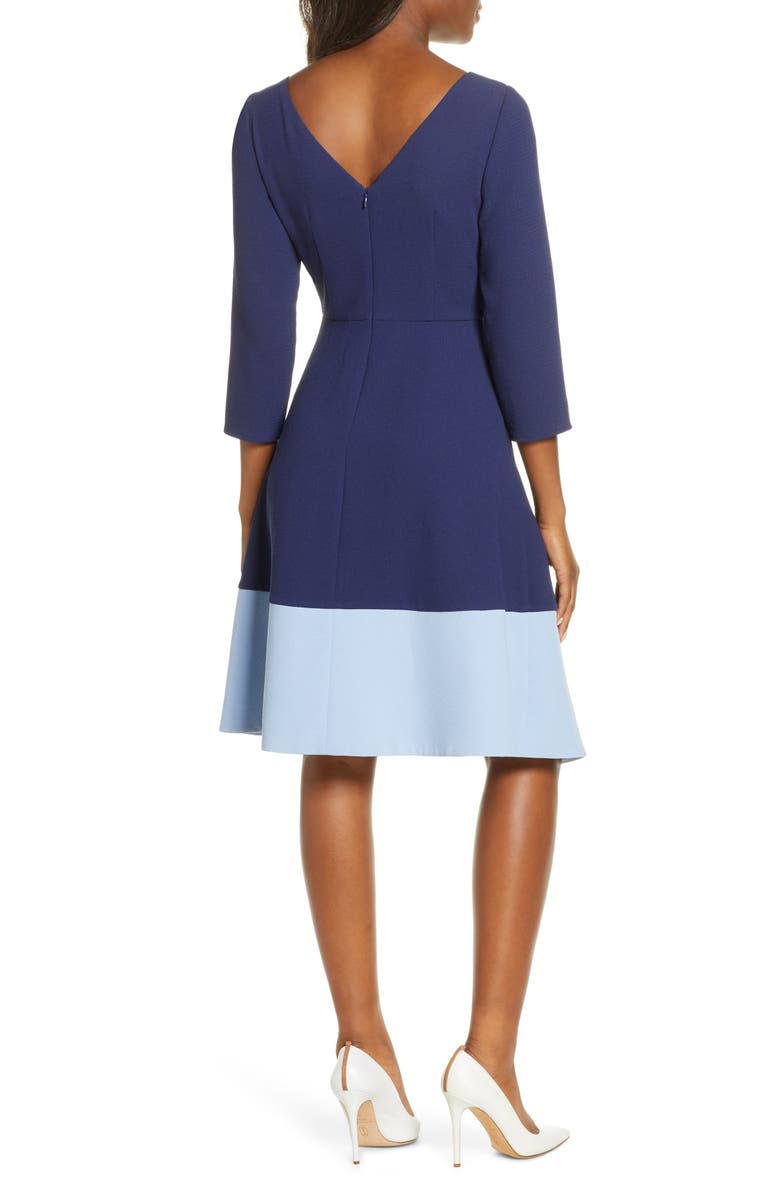 Harper Rose Colorblock Asymmetrical Hem Fit & Flare Crepe Dress, Alternate, color,