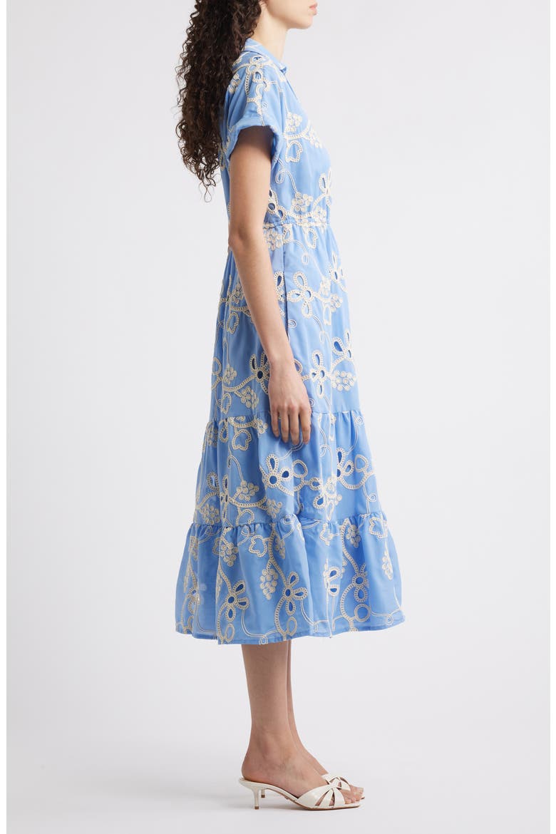Embroidered Tiered Midi Shirtdress, Alternate, color, LIGHT BLUE